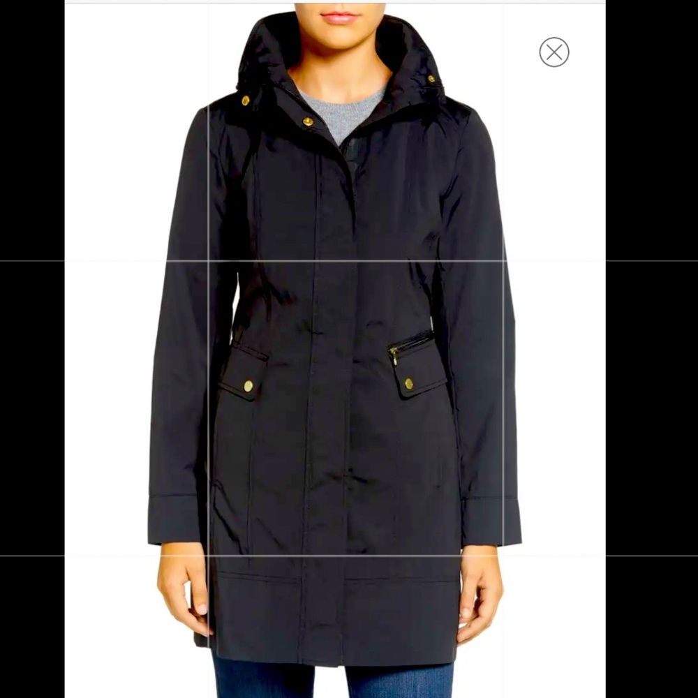 Cole Haan Packable Hooded Back Bow Rain Jacket